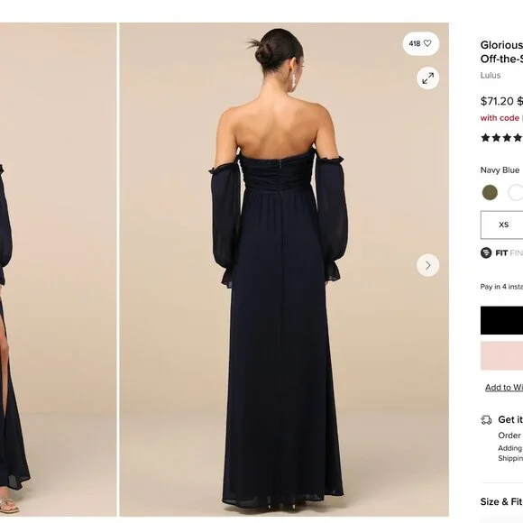 Lulu's Glorious Invite Navy Blue Knotted Off-the-Shoulder Maxi, XL - Picture 2 of 6